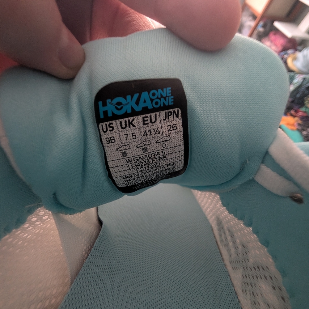 NWT Womens Hoka Gaviota 5 Size 9B White and Blue Athletic Sneakers W Yellow - Picture 3 of 5